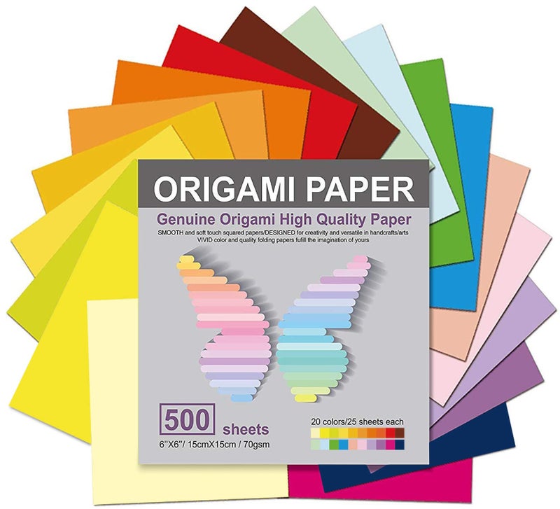BB Bachmore Origami Paper 500 Sheets, 20 Vivid Colors, Double Sided Colors Make Colorful and Easy Origami,6 Inch Square Sheet, Papers, Arts and Crafts Projects (E-book included) - Image 1
